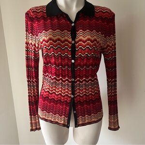 VINTAGE NEIMAN MARCUS SILK ZIG ZAG COLLARED SHIRT OR CARDIGAN EUC SIZE L